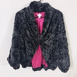 Chico's Faux Fur Cocoon Jacket Victoria Black